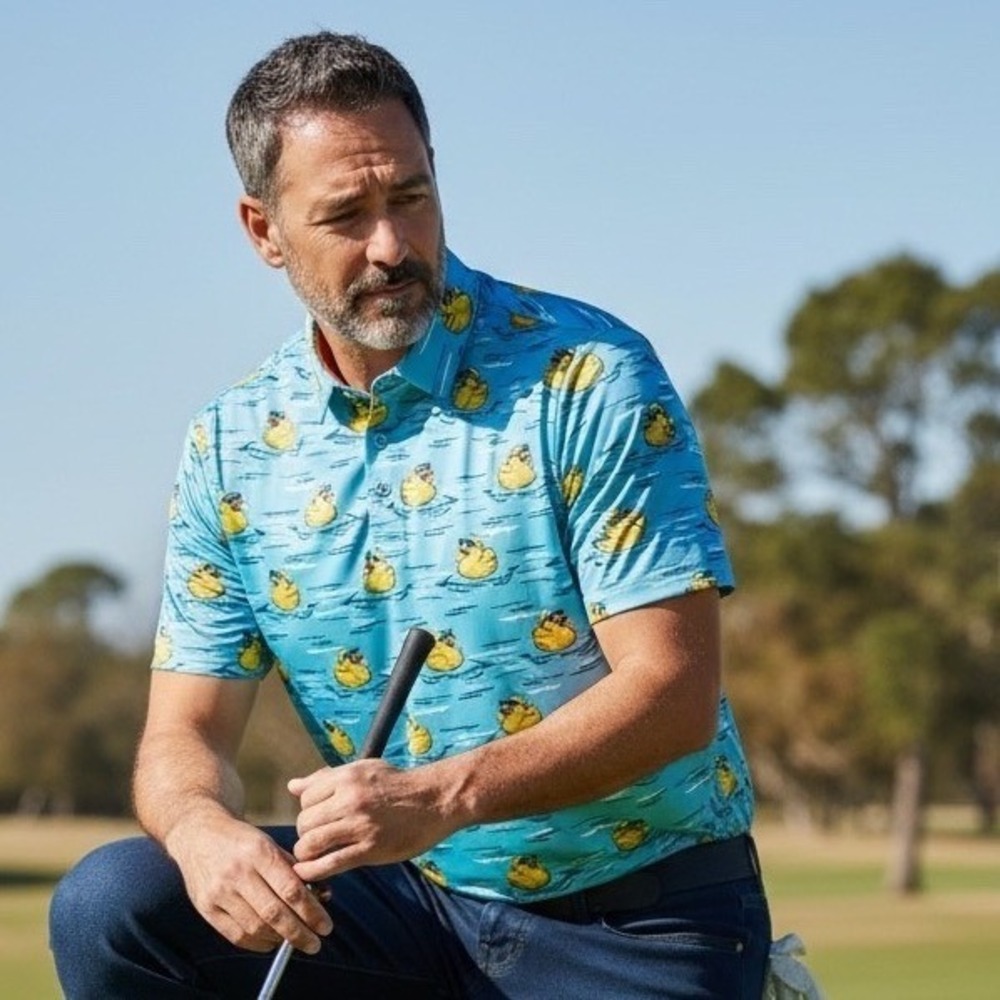 Birdie Bound Rubber‎ Duck Performance Golf Polo Shirt Blue Size M 24BIT0021-80
